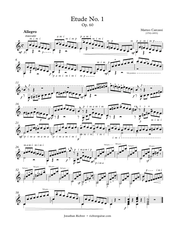 Matteo Carcassi's Op.60, No.1: Allegro classical guitar sheet music