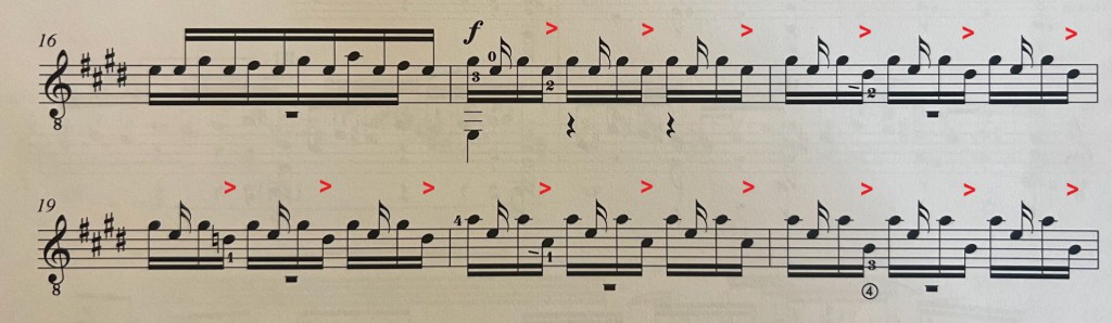 Example of syncopation in Bach's 4th lute suite BWV 1006a Prelude. 