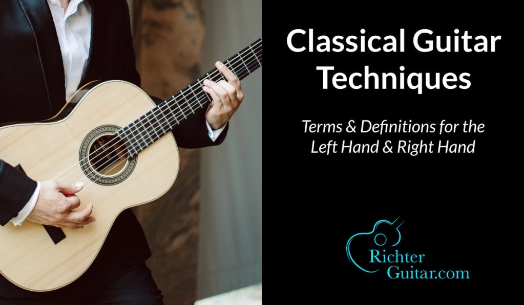 Classical Guitar techniques guide cover with man standing and holding classical guitar